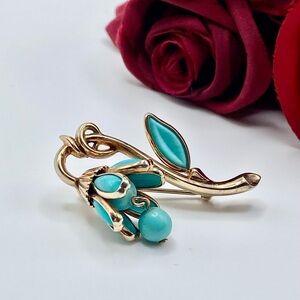 RARE VTG 50s CROWN TRIFARI ALFRED PHILIPPE Turquoise Blue Bell Flower BROOCH